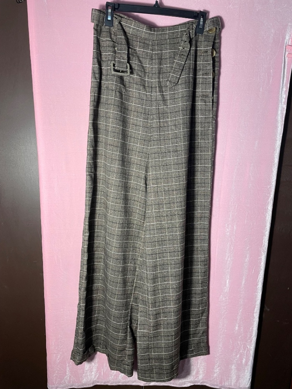 Collectif Vintage 1940's L Sz.10 retro style wide leg plaid check trousers